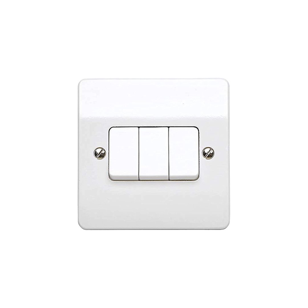 MK Logic Plus 10A 3 Gang SP 2 Way Plate White Switch