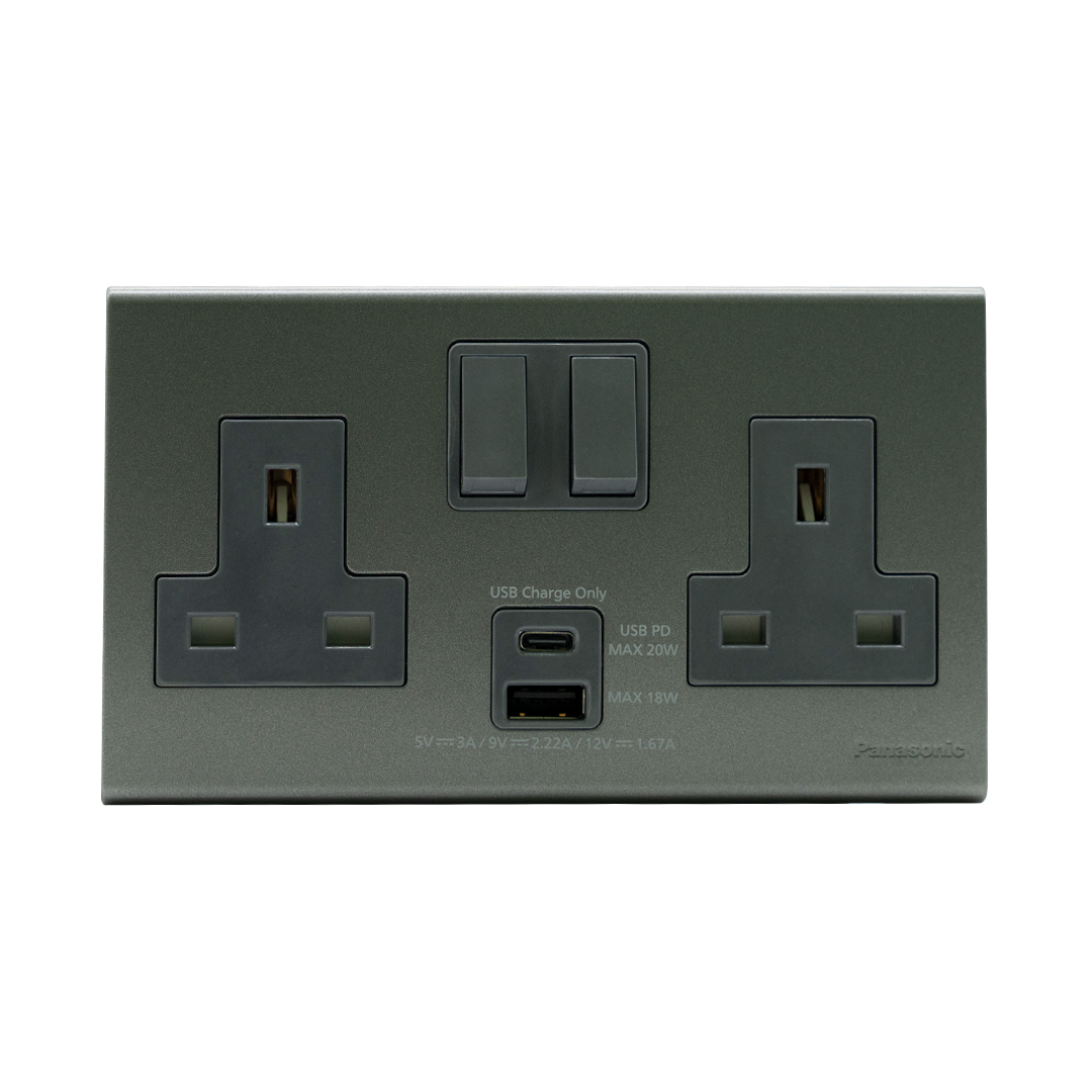 13A 2G SOCKET WITH USB (A+C) REFINA METALLIC GRAY WEB11123MH – PANASONIC